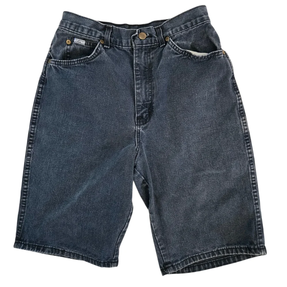 Vintage 1990s Chic Black Denim Long Shorts